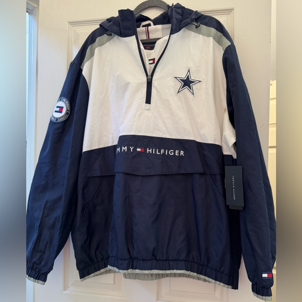Tommy Hilfiger Navy and White Men's Dallas Cowboys windbreaker